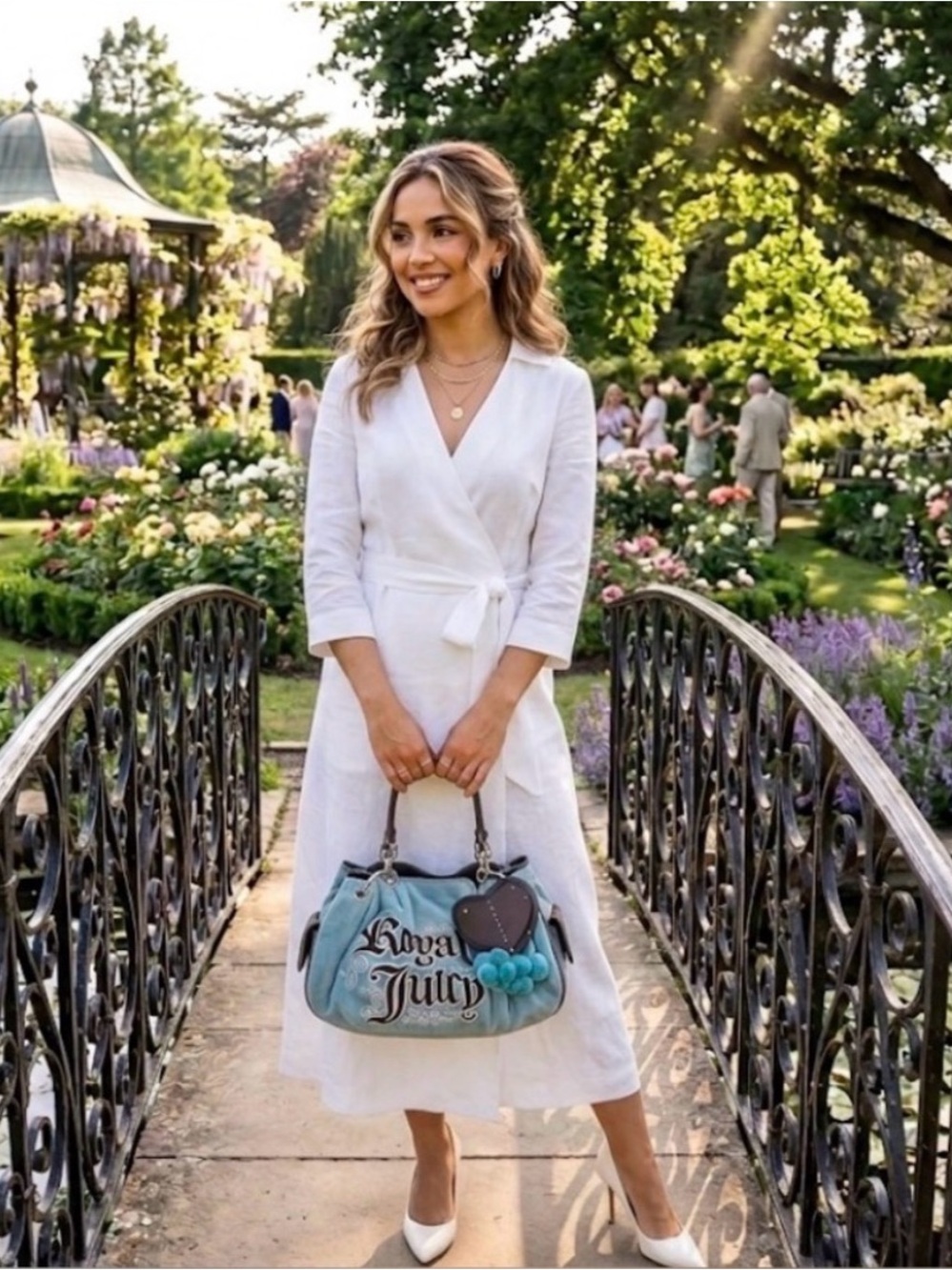 Rare Vintage Y2K Juicy Couture Teal Pom Pom Embroidered Day dreamer Shoulder Bag